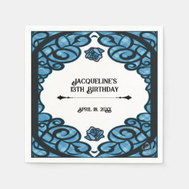 Blue and Black Gated Rose Princess Birthday  スタンダードカクテルナプキン