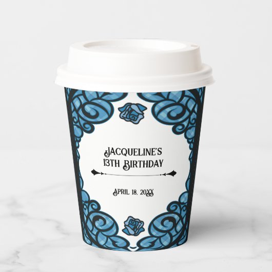 Blue and Black Gated Rose Princess Birthday  紙コップ (正面)