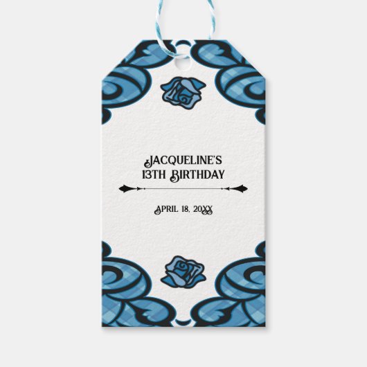 Blue and Black Gated Rose Princess Birthday  Gift ギフトタグ (正面)