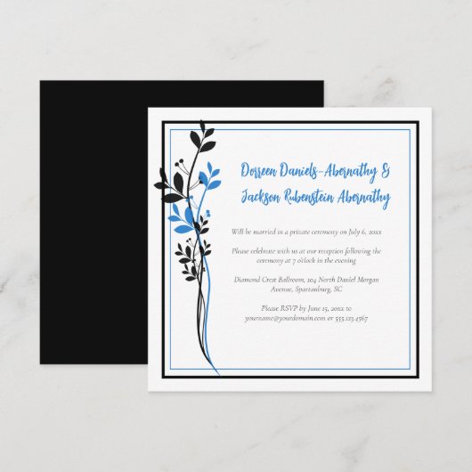 Blue and Black Modern Botanical Reception Only | 招待状 (正面/裏面)