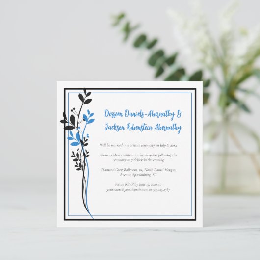 Blue and Black Modern Botanical Reception Only | 招待状 (スタンド正面)