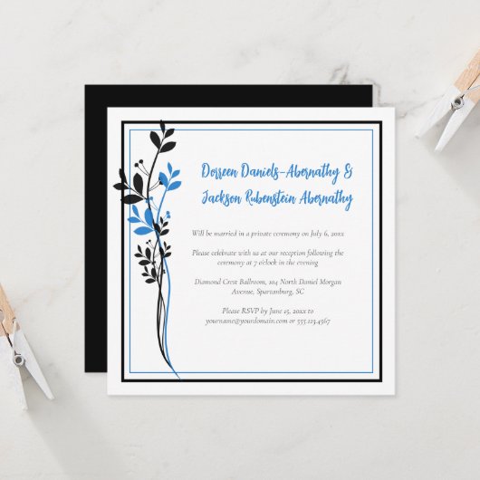 Blue and Black Modern Botanical Reception Only | 招待状 (正面/裏面インサイチュ)