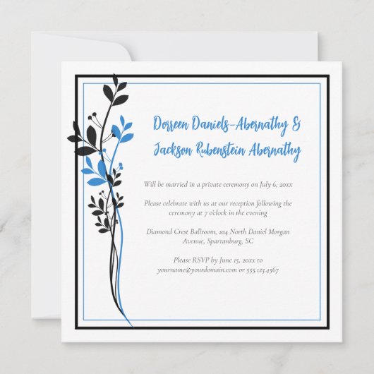 Blue and Black Modern Botanical Reception Only | 招待状 (正面)