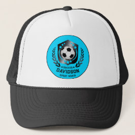 Blue and Black Personalized Soccer Custom Text  キャップ