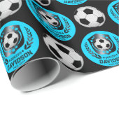 Blue and Black Personalized Soccer Custom Text  ラッピングペーパー (ロールコーナー)