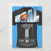 Blue and Black Soccer Shirt Birthday Party  招待状 (正面)