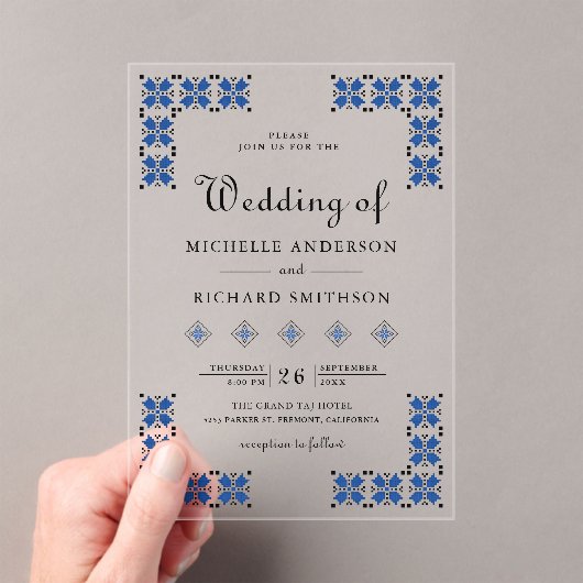 Blue and Black Ukrainian Embroidery Wedding アクリル招待状 (インサイチュ (ポータブル))