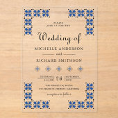 Blue and Black Ukrainian Embroidery Wedding アクリル招待状 (正面)