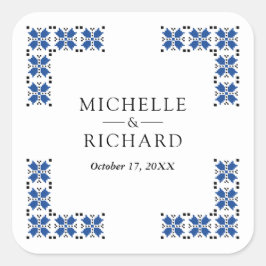 Blue and Black Ukrainian Embroidery Wedding スクエアシール