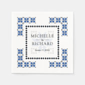 Blue and Black Ukrainian Embroidery Wedding スタンダードカクテルナプキン (正面)