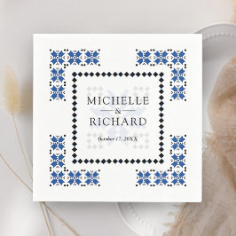 Blue and Black Ukrainian Embroidery Wedding スタンダードカクテルナプキン