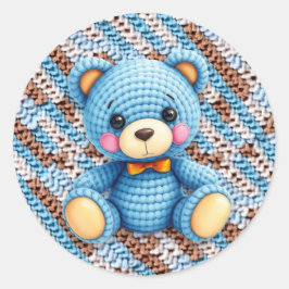 Blue and Brown Crocheted Teddy Bear  ラウンドシール