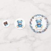 Blue and Brown Crocheted Teddy Bear It's a Boy コンフェッティ (正面)