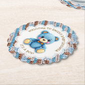 Blue and Brown Crocheted Teddy Bear It's a Boy ペーパーコースター (アングル)