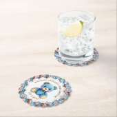 Blue and Brown Crocheted Teddy Bear It's a Boy ペーパーコースター (インサイチュ)