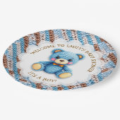 Blue and Brown Crocheted Teddy Bear It's a Boy ペーパープレート (アングル)