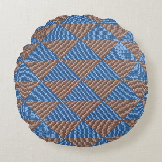 Blue and Brown Geometric Diamond Pattern | Modern  ラウンドクッション (正面)