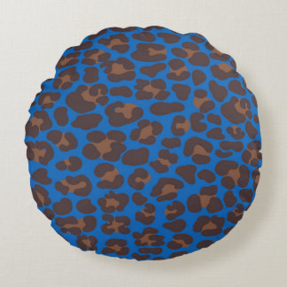 Blue and Brown Leopard Print Outdoor Pillow | Mode ラウンドクッション
