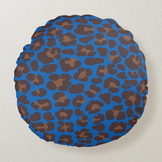Blue and Brown Leopard Print Outdoor Pillow | Mode ラウンドクッション (正面)