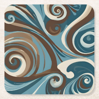 Blue and Brown Swirl スクエアペーパーコースター