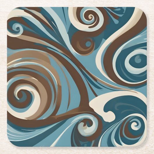 Blue and Brown Swirl スクエアペーパーコースター (正面)