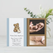 Blue and Brown Teddy Bear写真ベビー発表 招待状 (スタンド正面)