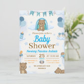 blue and brown watercolor illustration baby shower 招待状 (スタンド正面)