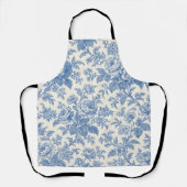 Blue and Cream Floral Toile de Jouy エプロン (正面)