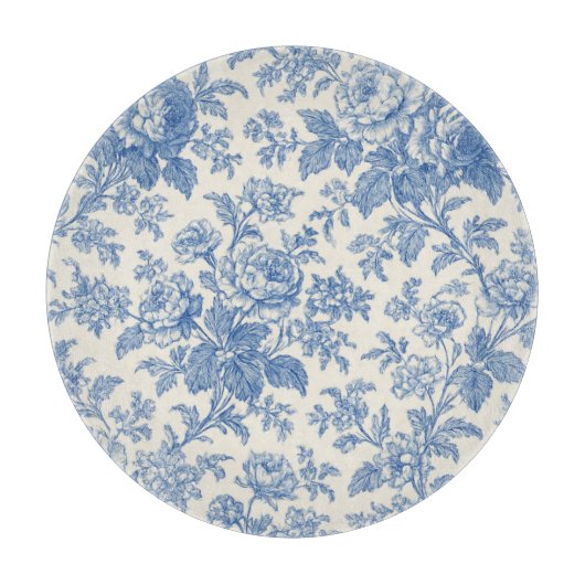 Blue and Cream Floral Toile de Jouy カッティングボード (正面)