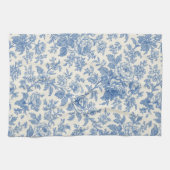 Blue and Cream Floral Toile de Jouy キッチンタオル (横)