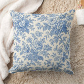 Blue and Cream Floral Toile de Jouy クッション (ブランケット)