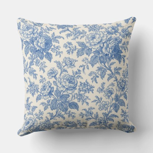 Blue and Cream Floral Toile de Jouy クッション (裏面)