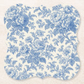 Blue and Cream Floral Toile de Jouy ペーパーコースター (正面)