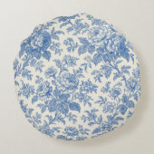 Blue and Cream Floral Toile de Jouy ラウンドクッション (裏面)