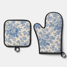 Blue and Cream Floral Toile de Jouy