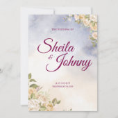 Blue and Cream Flower Watercolor Elegance Wedding 招待状 (正面)
