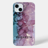 blue and dusty pink gold marble personalized  Case-Mate iPhoneケース (裏面)
