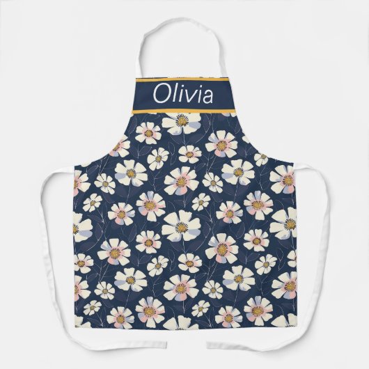 Blue and Floral Pattern エプロン (正面)