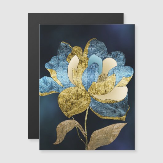 Blue and Gold Abstract Flower with Textured Petals (正面/裏面)