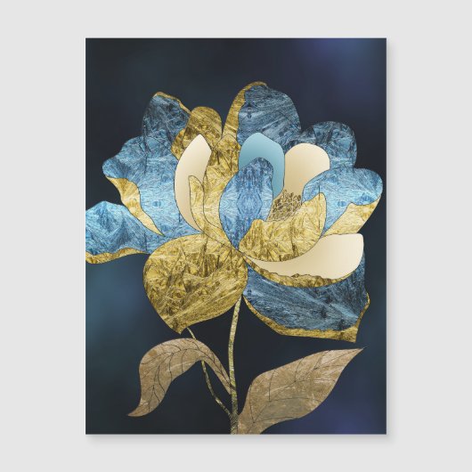 Blue and Gold Abstract Flower with Textured Petals (正面)