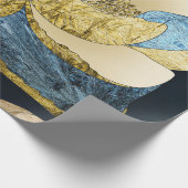 Blue and Gold Abstract Flower with Textured Petals ラッピングペーパー (角)
