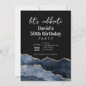 Blue and Gold Agate 50th Birthday Party 招待状 (正面)
