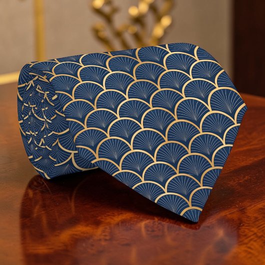 Blue and Gold Art Deco Custom Necktie ネクタイ