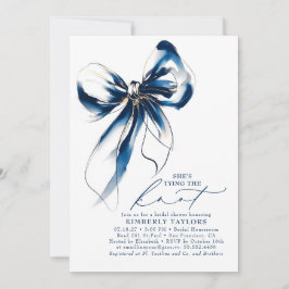 Blue and Gold Bow Elegant Whimsical Bridal Shower 招待状