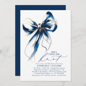 Blue and Gold Bow Elegant Whimsical Bridal Shower 招待状 (正面/裏面)