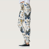 Blue and Gold Butterfly Floral Women’s Leggings レギンス (左)