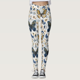 Blue and Gold Butterfly Floral Women’s Leggings レギンス