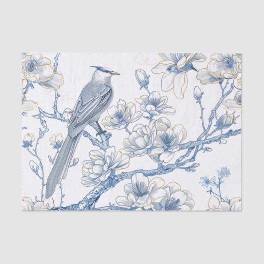 Blue and Gold Chinoiserie French-Toile Bird 薄葉紙 (正面)