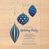 Blue and Gold Christmas Ornaments Holiday アクリル招待状 (正面)