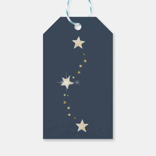 Blue and Gold Christmas Tree and Stars ギフトタグ (裏面)